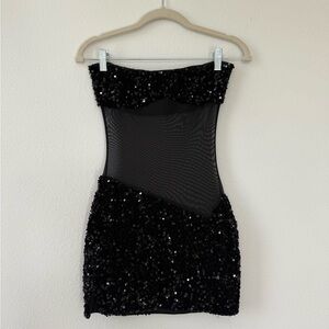 Black Sequin/Mesh Mini Dress